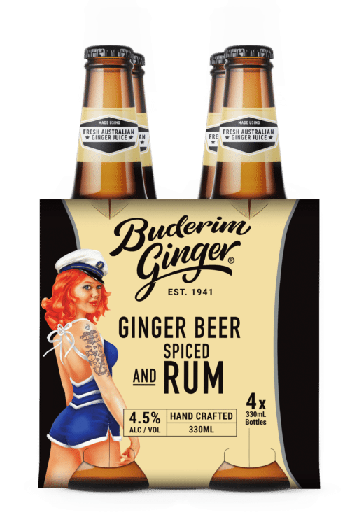 Bud12382 Buderim Packaging Redesign Alcoholic 4x330ml Ginger Beer And Spiced Rum Fop Final